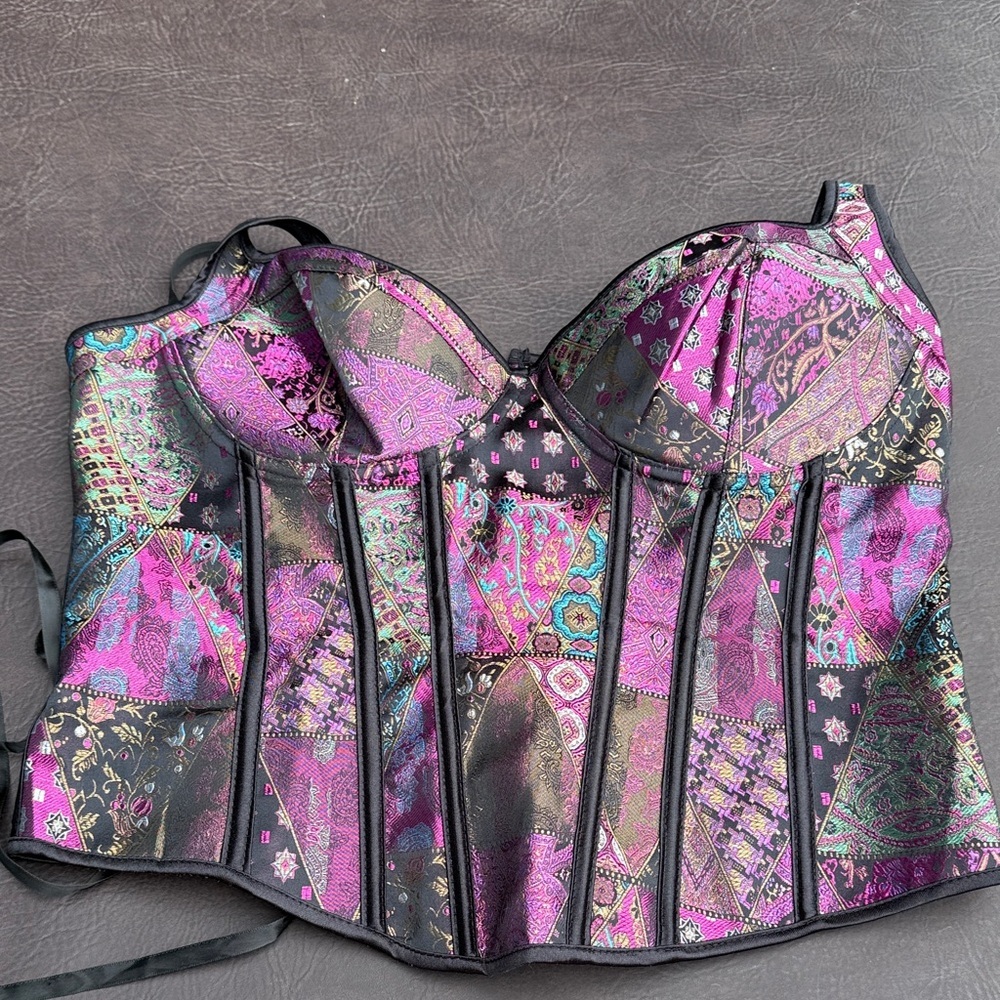 Source Unknown Multicolor Patchwork Bustier Corse… - image 1